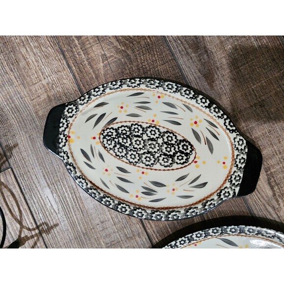 3 Temp-tations Old World Blue Ovenware Oval Platters w/ Wire Stand With Handles - Picture 10 of 12